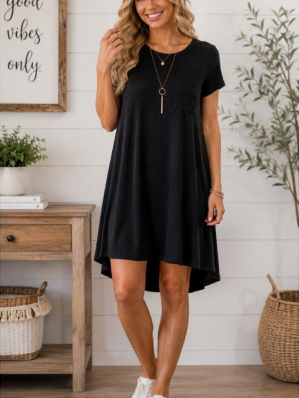 LuLaRoe Sz L | Carly Black T-Shirt Swing Dress